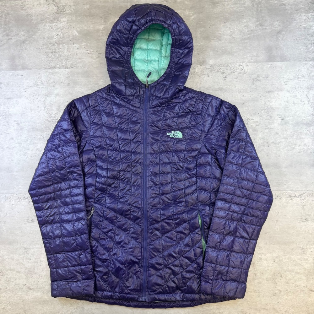 The North Face Thermoball Hooded Puffer Jacket Womens Medium Purple Mint Green